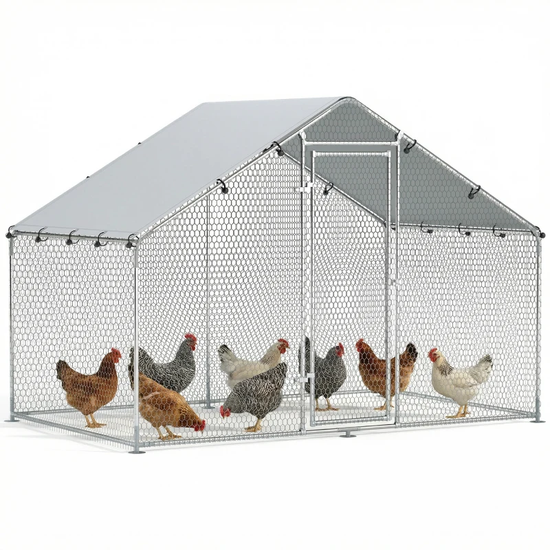 PawHut Metal Chicken Coop, 9.8 x 5.6 FT Walk-in Chicken Run with Cover, Lockable Door, Outdoor Poultry Cage for 5-8 Chickens
