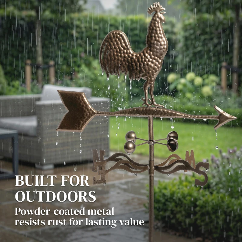 Outsunny Metal Rooster Weathervane, Roof Mount Wind Direction Indicator, Outdoor Weather Vanes