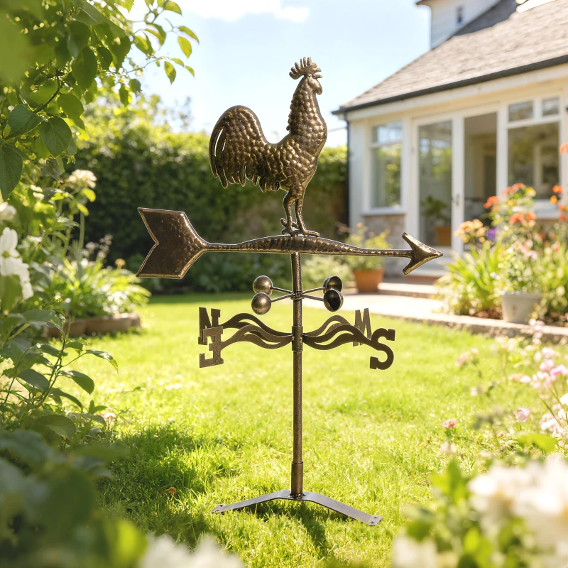 Outsunny Metal Rooster Weathervane, Roof Mount Wind Direction Indicator, Outdoor Weather Vanes