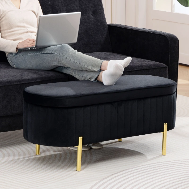HOMCOM Upholstered Bedroom Bench, Channel Tufted Ottoman Bench with Thick Padding and Metal Legs, Black