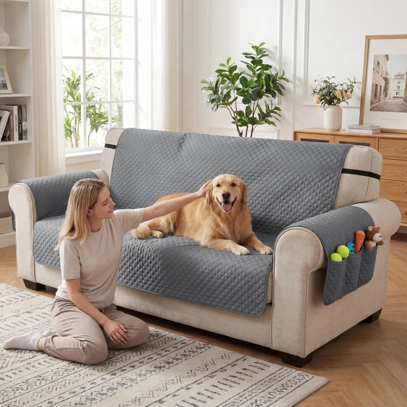 PawHut Waterproof Sofa Cover 3 Seater, Soft Couch Cover for Dogs Cats Pets, Non Slip Sofa Slipcoevr with Elastic Straps