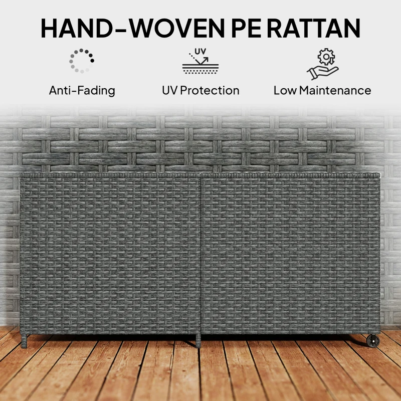 Outsunny 162 Gallon Rattan Deck Box with Wheels, Wicker Outdoor Storage Box with Waterproof Zippered Liner, Safe Pneumatic Rod