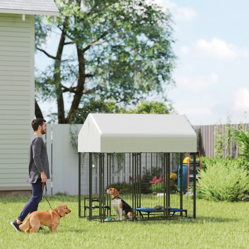 PawHut Outdoor Dog Kennel with Roof, 6' x 4' x 6' Heavy Duty Welded Wire Dog Playpen Enclosure with Escape-proof Lock