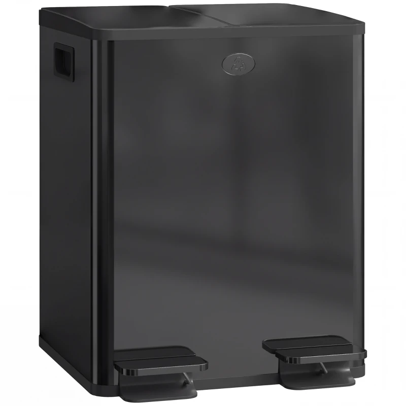 HOMCOM Dual Garbage Bin, Soft-Close Trash Can with Foot Pedal, 2 x 20 Liter Garbage Can with Removable Inner Buckets, Black