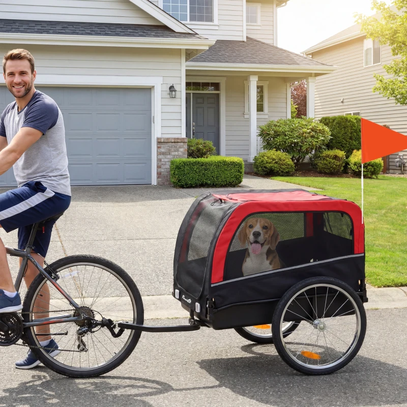PawHut Dog Bike Trailer, Pet Cart Bicycle Carrier with 20" Air Tires, Quick-Release Wheels, Reflectors, Flag