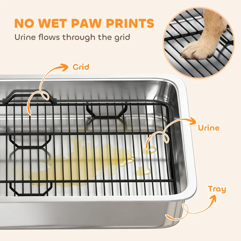 PawHut Dog Potty Tray Stainless Steel for Small and Medium Dogs, Dog Training Tray for Porch, Bathroom, Balcony, 28" x 20" x 4"