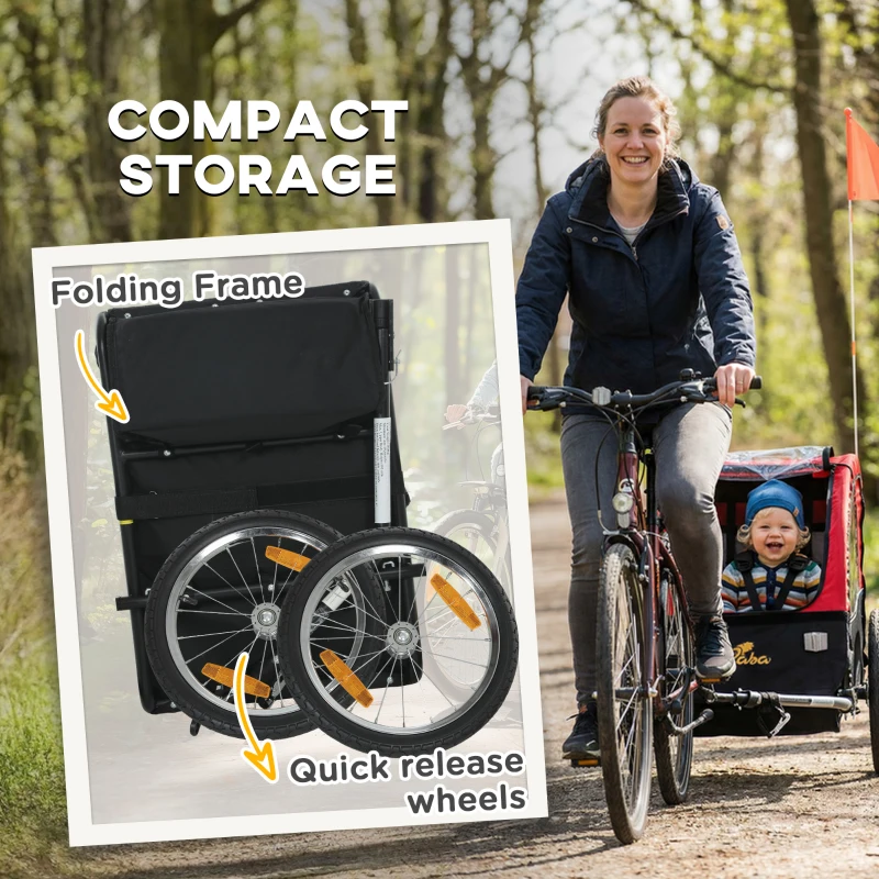 Qaba Bike Trailer for Kids, Baby Bicycle Trailer with 5-Point Harness, 16" Rubber Wheels, Storage Bag, for 18+ Months, Red