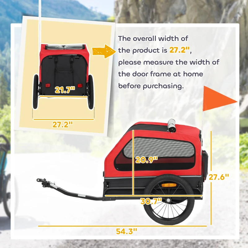 PawHut Dog Bike Trailer for Small & Medium Dogs, Universal Bicycle Coupler, Flip-Down Ramp Tailgate, Red