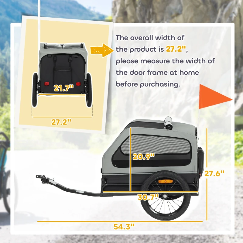PawHut Dog Bike Trailer for Small & Medium Dogs, Universal Bicycle Coupler, Flip-Down Ramp Tailgate, Gray