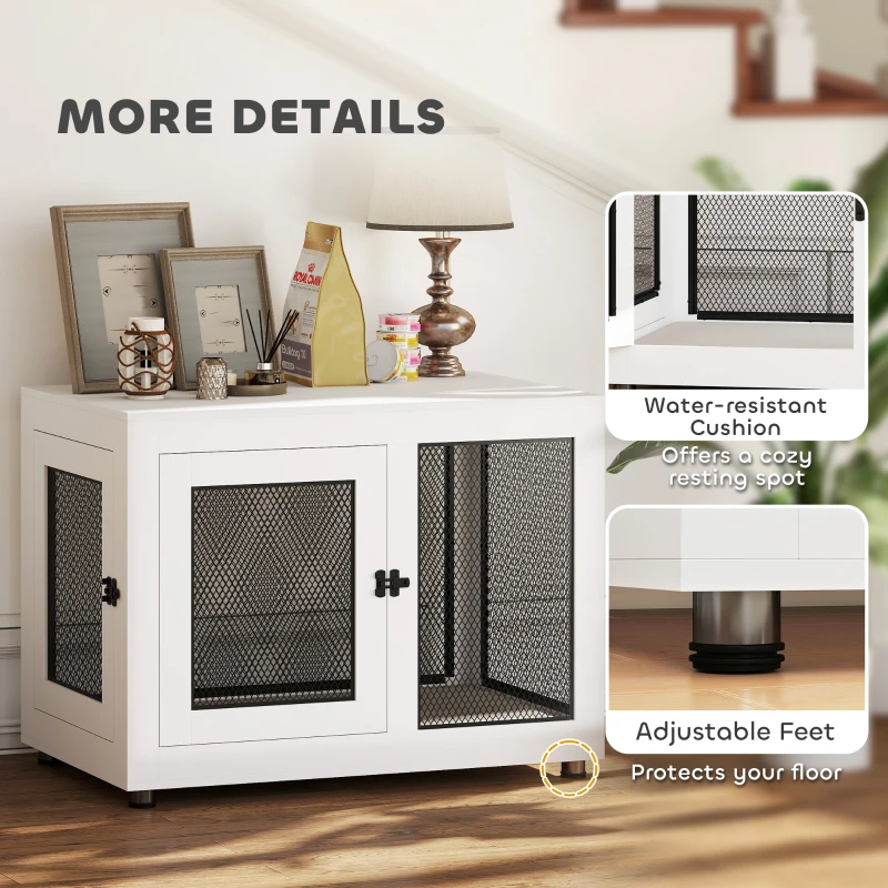 PawHut Pet Crate End Table with Water-resistant Cushion or Large Medium Dogs, White