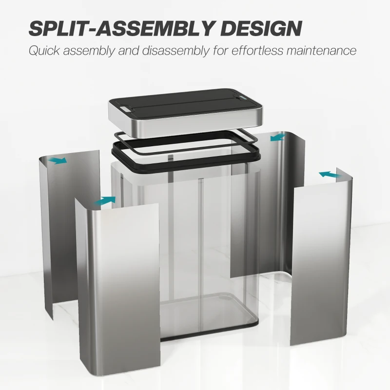 HOMCOM 13.2 Gallon Sensor Can, Automatic Garbage Can with Soft-Close Butterfly Lid, Fingerprint-Proof Stainless Steel, Silver