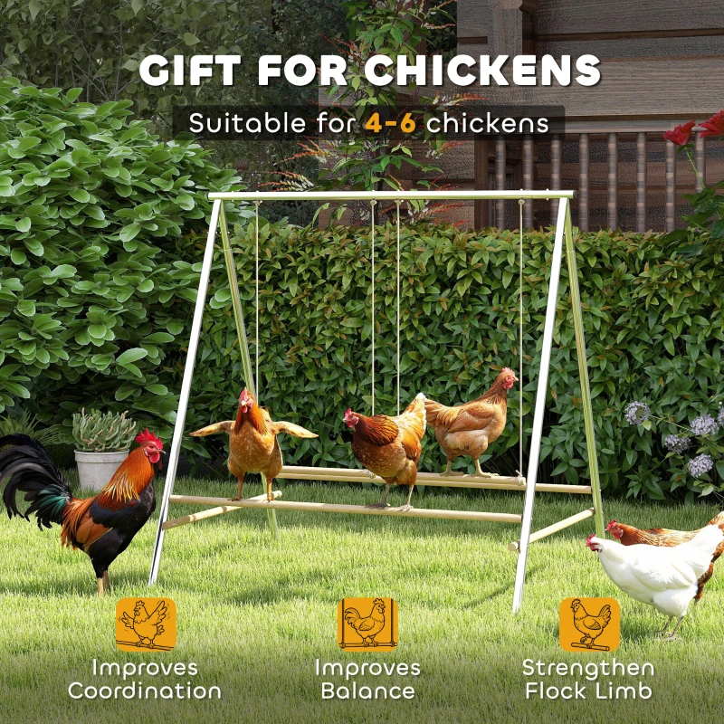 PawHut Chicken Perch for Coop, Chicken Roosting Bars with 2 Swings, Coop Accessories for Farm, Backyard, Silver