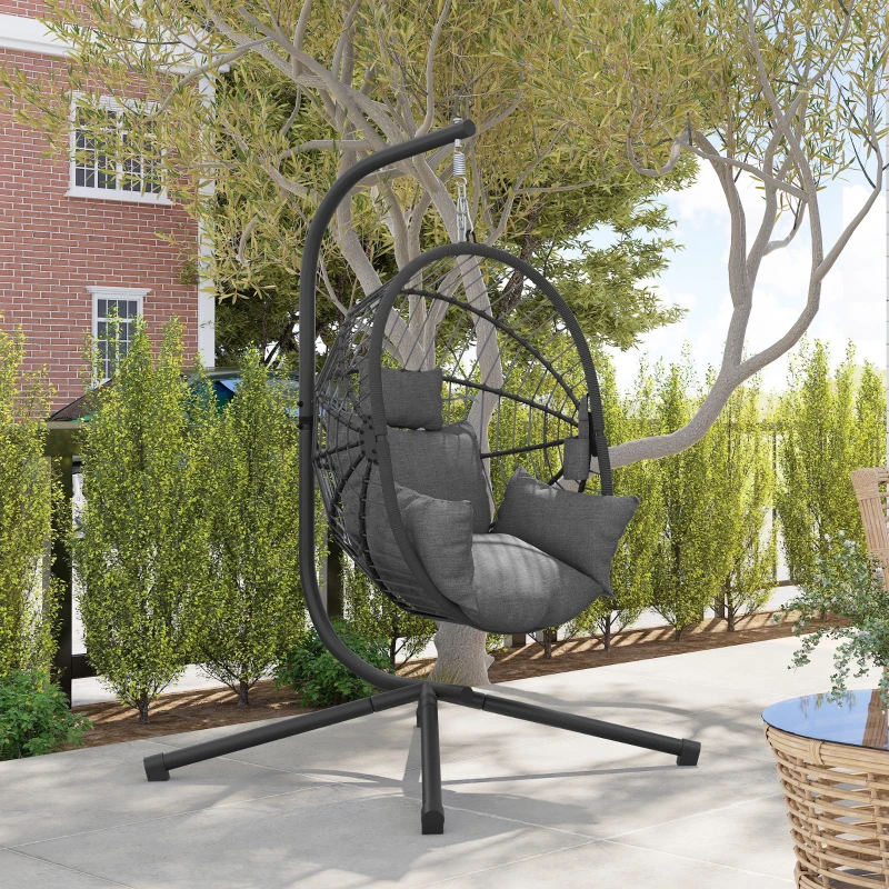 Outsunny Metal Stand Hanging Egg Chair, with Full Body Padded Seat - Grey