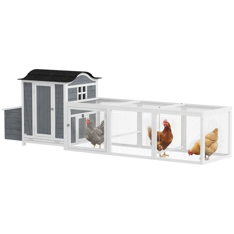 PawHut 118"L Chicken Coop, Large Wooden Hen House with Run, Pull-Out Tray, Waterproof Roof, Nesting Box, Swing, Roosting Bars