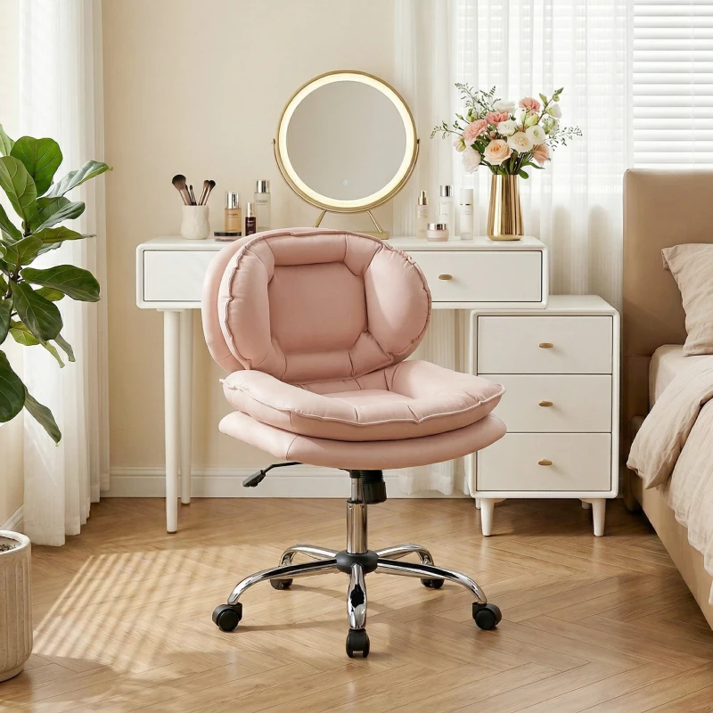 HOMCOM Criss Cross Chair, Swivel Wide Office Chair with Leathaire Upholstery, Tilting, No Arm, Pink