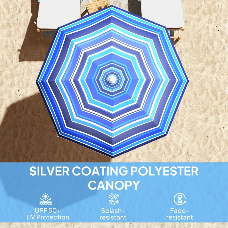 Outsunny 70.9" Dia. Portable Beach Umbrella, UV 50+ Ruffled Outdoor Umbrella with Adjustable Tilt Multicolor