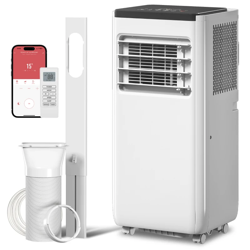 HOMCOM 8000 BTU Portable 4-in-1 Air Conditioner with Cool, Dehumidifier, Fan, Sleep, WiFi Voice Remote Control, White