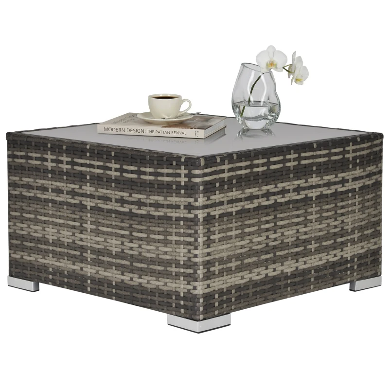 Outsunny Rattan Garden Coffee Table, 25.6" Square Garden Rattan Table with Tempered Glass Top, Deep Grey