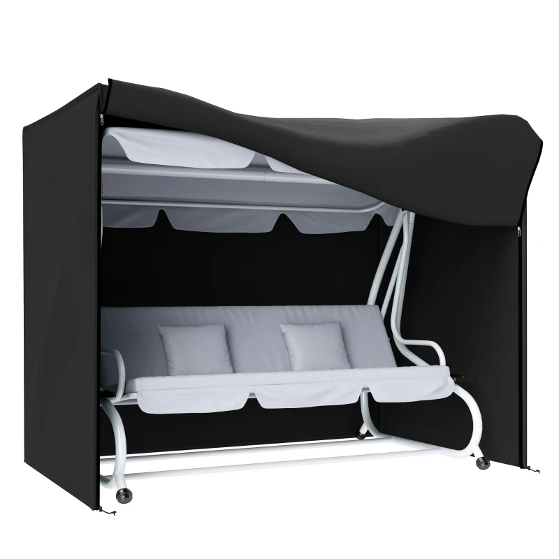 Outsunny 3 Seater Garden Swing Cover, Waterproof 420D Outdoor Swing Bench Cover with Zip, Windproof and Anti-UV, Black