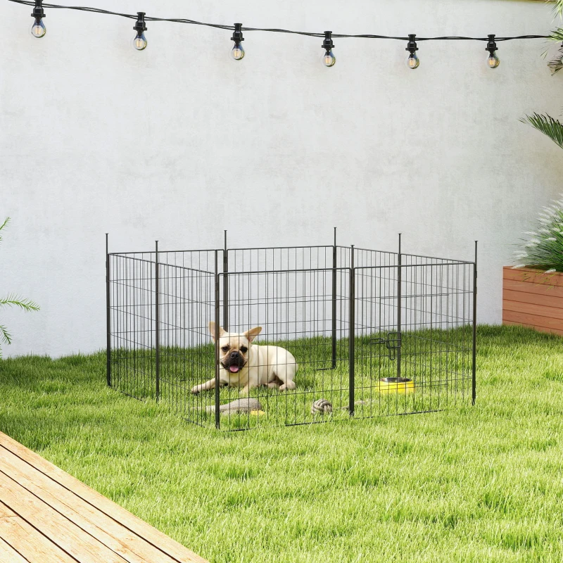 PawHut Dog Playpen for Indoor Outdoor use, Heavy Duty Dog Fence with Door, 23.6" High, 8 Panels, Black