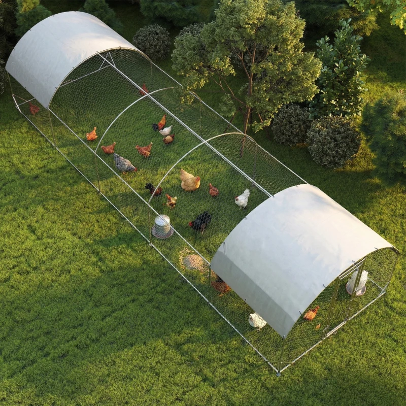 PawHut Large Metal Chicken Coop with Waterproof and Anti-UV Cover for Yard, Outdoor, Duck, Rabbit, 9.2' x 31.2' x 6.5'