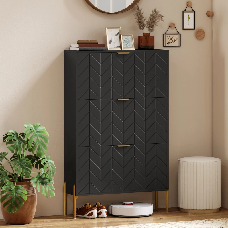 HOMCOM Shoe Cabinet with 3 Flip Drawers, Modern Narrow Shoe Storage Cabinet with Adjustable Shelves, Black