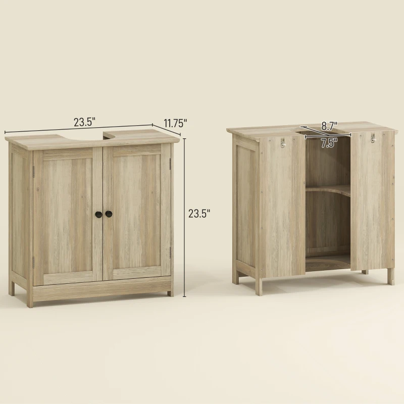 HOMCOM Bathroom Vanity Cabinet, Under Sink Bathroom Cabinet with 2 Doors and Adjustable Shelf, Weathered Gray Oak