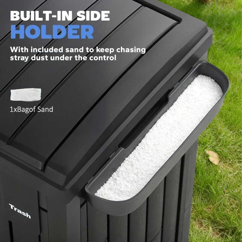 Outsunny 58 Gallon Double Outdoor Garbage Bin with Dual Lid, Plastic Outdoor Waste Trash Can with Ash Holder and Drip Trays