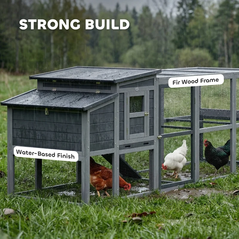 PawHut Large Chicken Coop, Wooden Hen House with Covered Run, Nesting Box, Pull-Out Tray, Opening Asphalt Roof