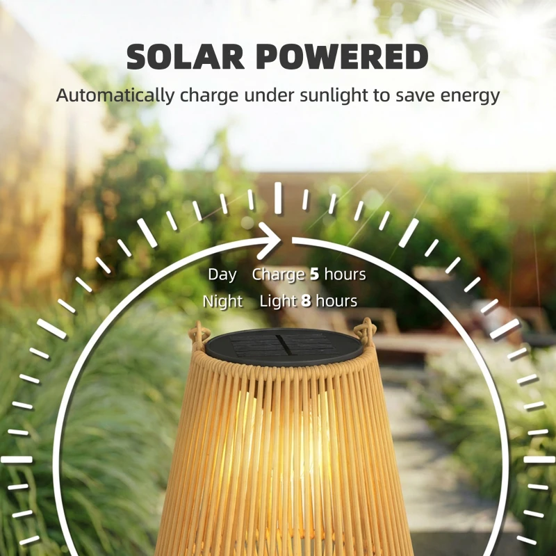 Outsunny 2 Pack Wicker Solar Lanterns Outdoor Waterproof Hanging Lights with Auto On/Off and Handles, Brown