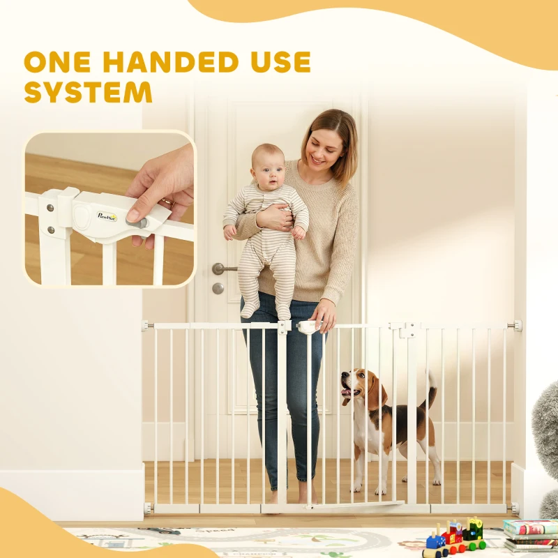 PawHut 30 Inch Tall Pet Gate with Door Dog Gate and Barrier Indoor for Stairs Includes 7", 8", 12" Extensions Kit