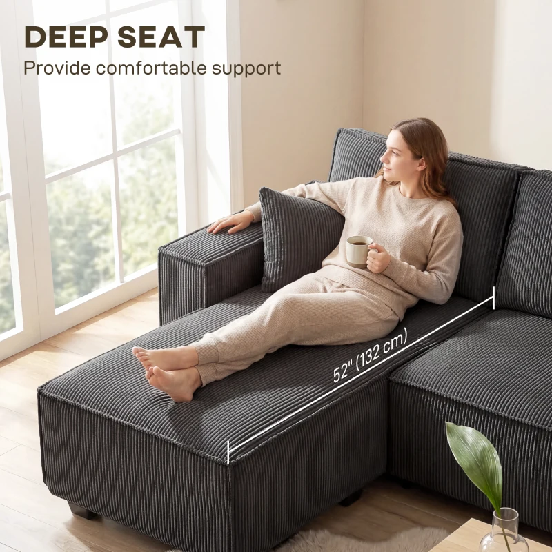 HOMCOM Modular U Shaped Couch, Sectional Sofa with Double Chaises and Spring Cushions, Dark Grey