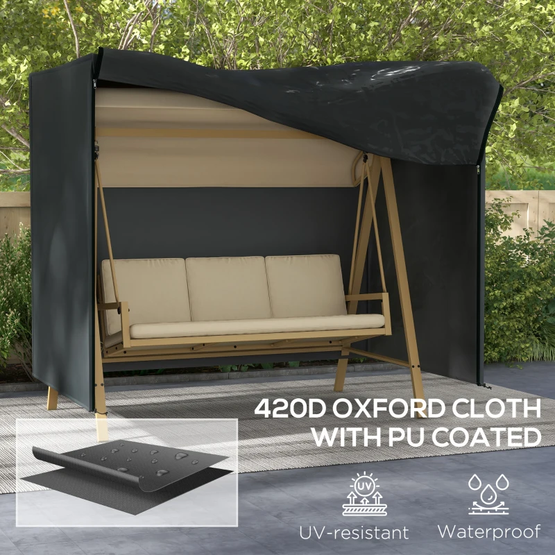 Outsunny 3 Seater Garden Swing Cover, Waterproof 420D Outdoor Swing Bench Cover with Zip, Windproof and Anti-UV, Black
