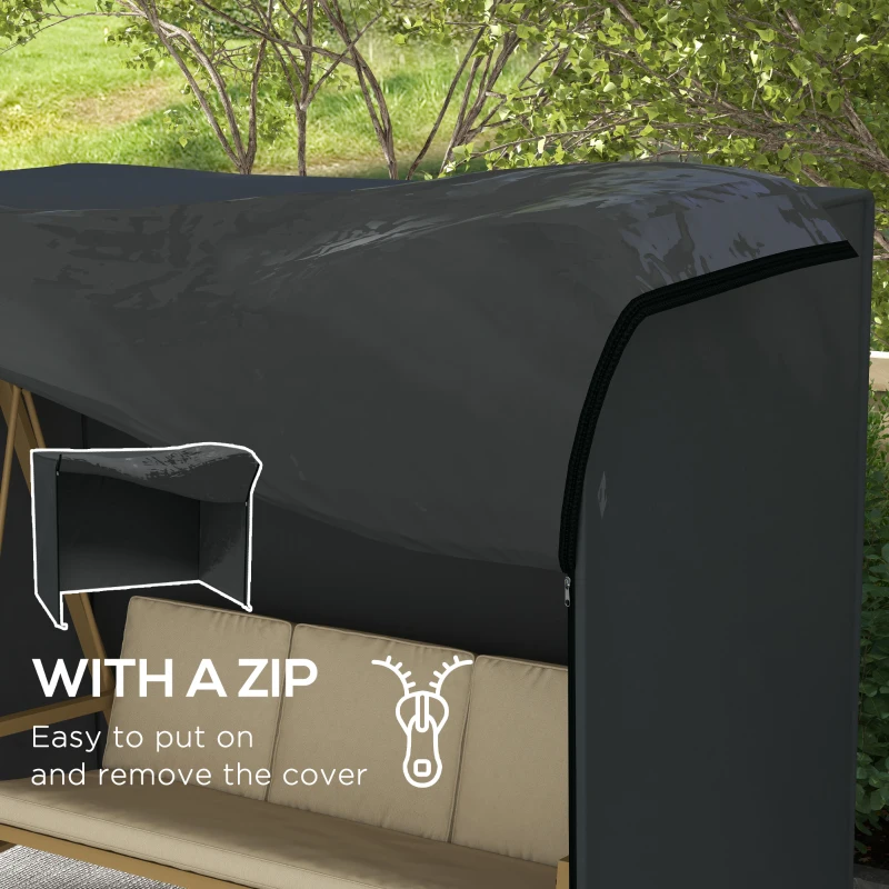 Outsunny 3 Seater Garden Swing Cover, Waterproof 420D Outdoor Swing Bench Cover with Zip, Windproof and Anti-UV, Black