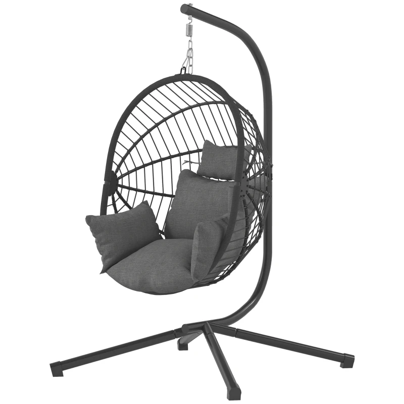 Outsunny Metal Stand Hanging Egg Chair, with Full Body Padded Seat - Grey