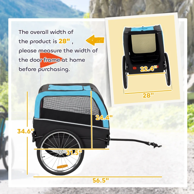 PawHut Dog Bike Trailer, Pet Cart Bicycle Carrier with 20" Air Tires, Quick-Release Wheels, Reflectors, Flag