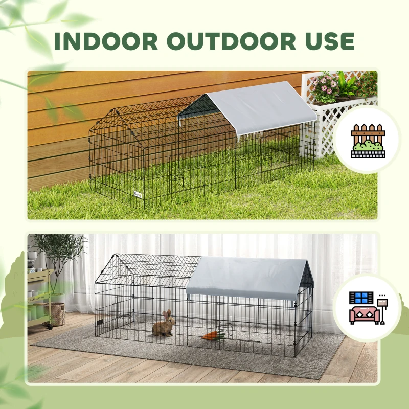 PawHut 73" Small Animal Cage with Roof, Indoor/Outdoor Use,  for Chicken, Rabbits, Chinchillas, Silver