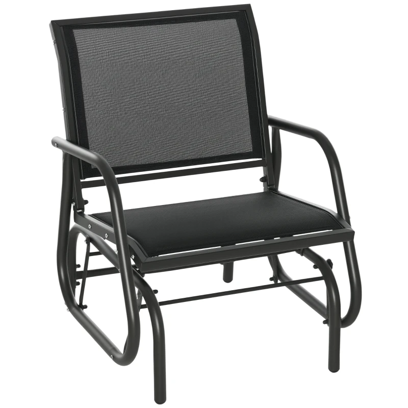 Outsunny Outdoor Glider Chair, Steel Swing Chai with Curved Armrests for Porch, Garden, Poolside, Balcony, Black