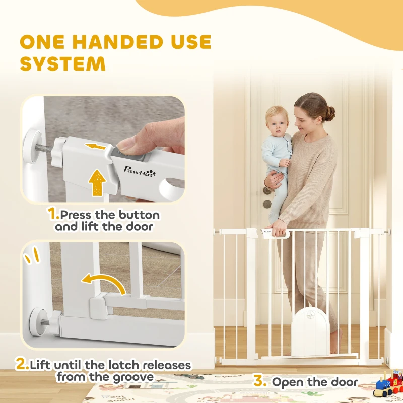 PawHut 30"-41" Extra Wide Pet Gate Barrier with Small Door, 30"H Dog Gate with Safety Gate Barrier, Stair Pressure Fit, White