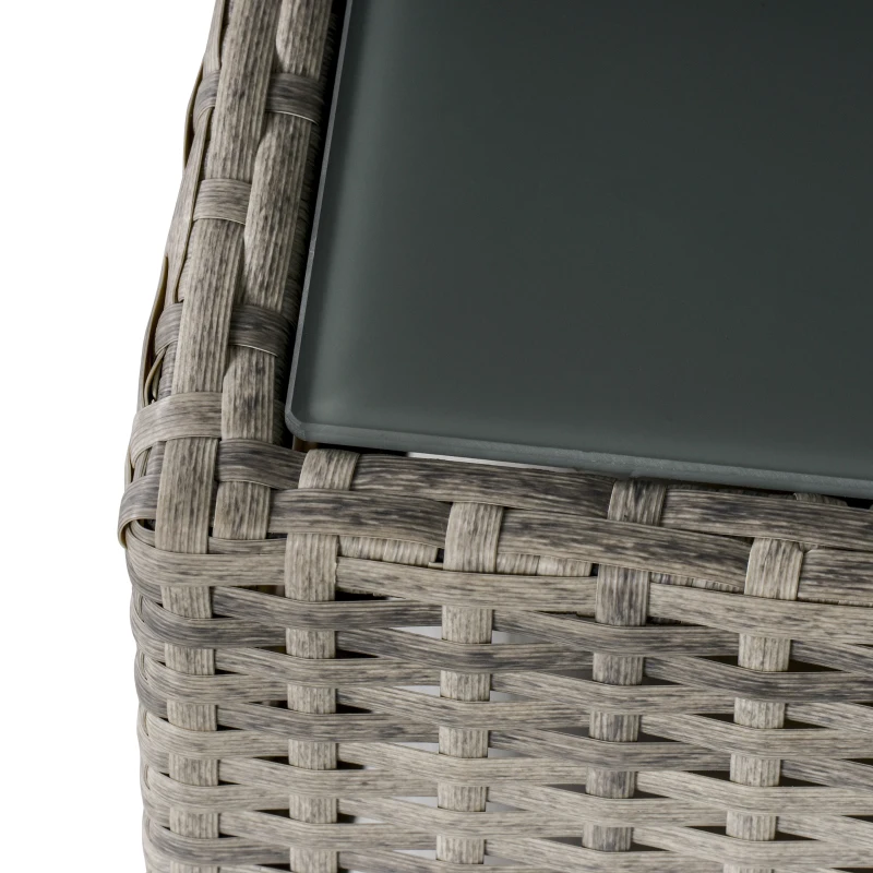 Outsunny Rattan Garden Coffee Table, 25.6" Square Garden Rattan Table with Tempered Glass Top, Grey