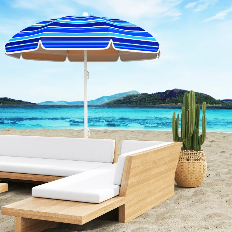 Outsunny 70.9" Dia. Portable Beach Umbrella, UV 50+ Ruffled Outdoor Umbrella with Adjustable Tilt Multicolor