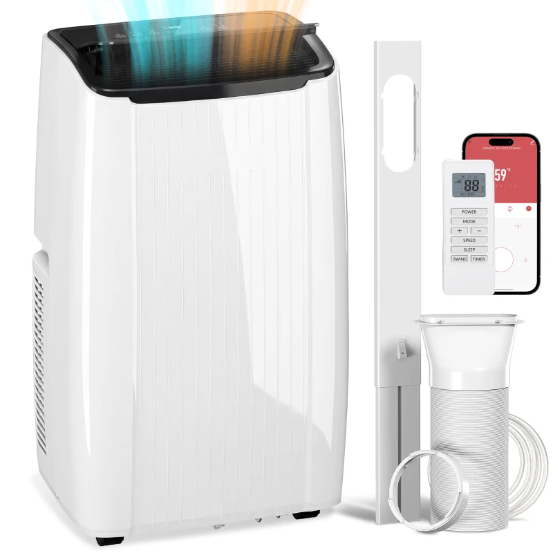 HOMCOM 14000 BTU 5-in-1 Portable Air Conditioner with Cool, Heat, Dehumidifier, Fan, Sleep, WiFi Voice Control, White