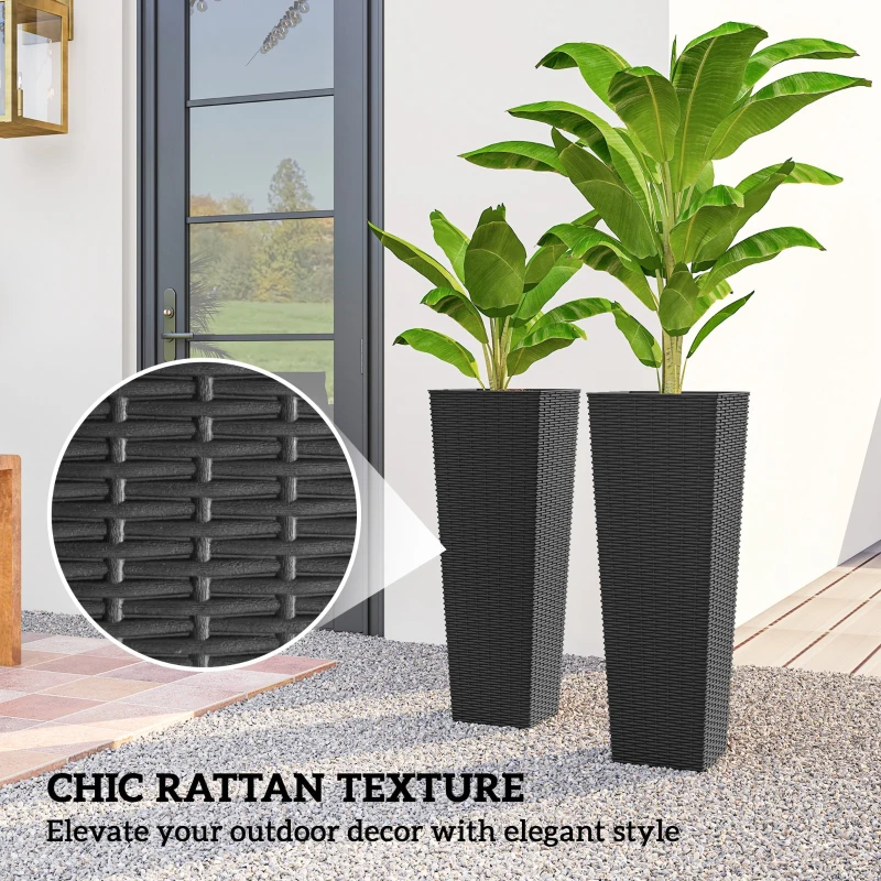 Outsunny 32 Inch Tall Planters for Outdoor Plants, Set of 2 Plastic Flower Pots with Drainage Holes, Black