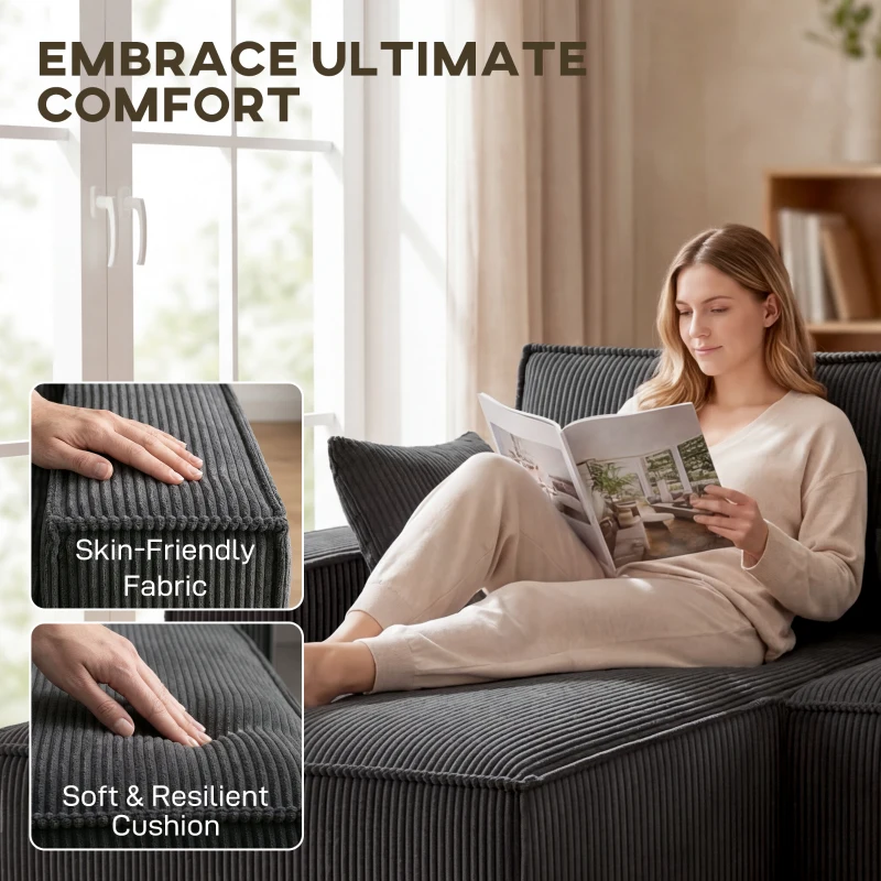 HOMCOM Modular U Shaped Couch, Sectional Sofa with Double Chaises and Spring Cushions, Dark Grey