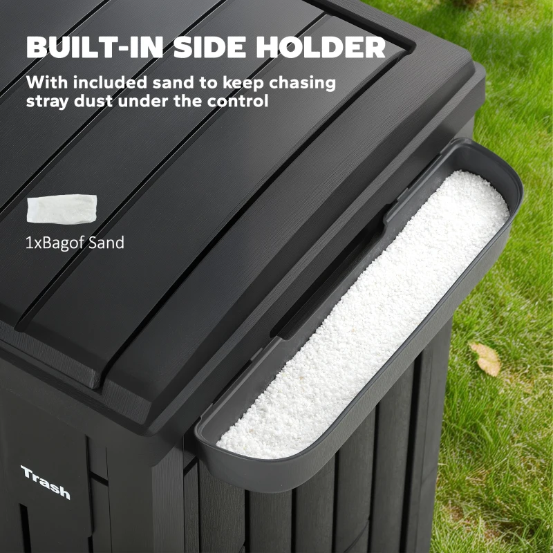 Outsunny 29 Gallon Outdoor Garbage Bin with Dual Lid, Plastic Outdoor Waste Trash Can with Side Holder and Drip Tray, Black