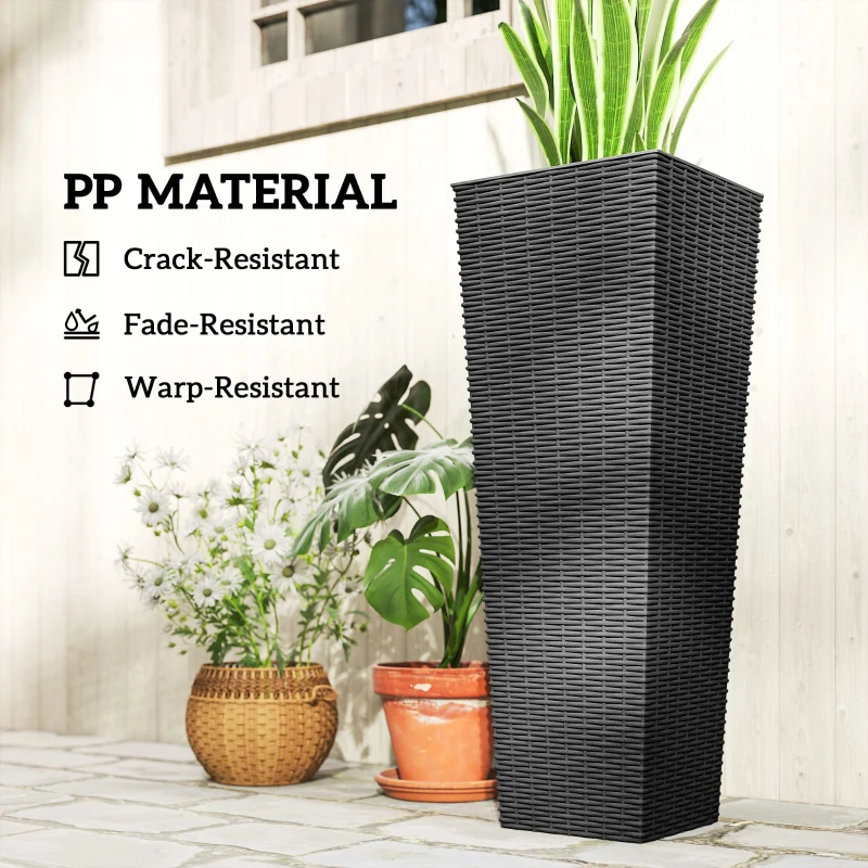Outsunny 32 Inch Tall Planters for Outdoor Plants, Set of 2 Plastic Flower Pots with Drainage Holes, Black