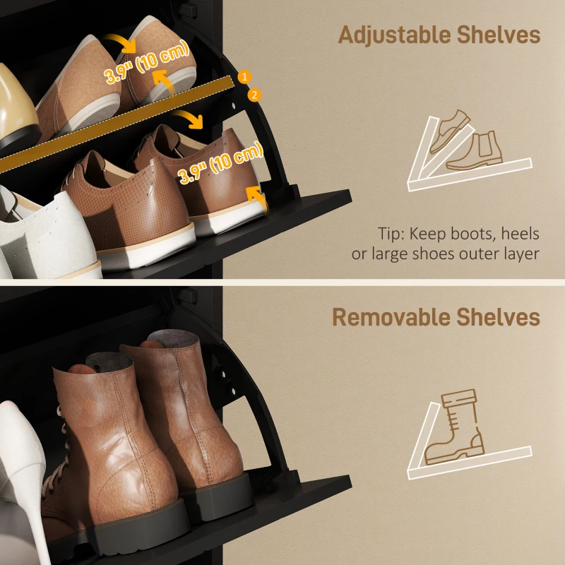 HOMCOM Shoe Cabinet with 3 Flip Drawers, Modern Narrow Shoe Storage Cabinet with Adjustable Shelves, Black