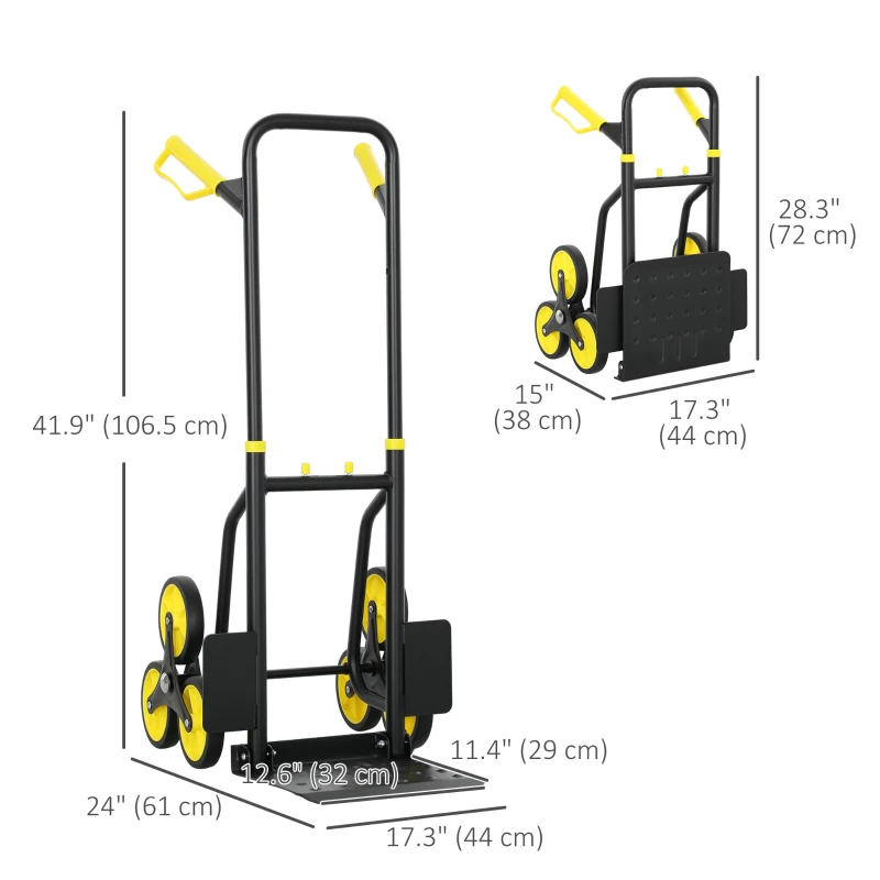 DURHAND 6-Wheels Stair Climber Trolley Cart, Hand Truck and Dolly, Foldable Steel Load Cart, 264lbs Capacity, Yellow