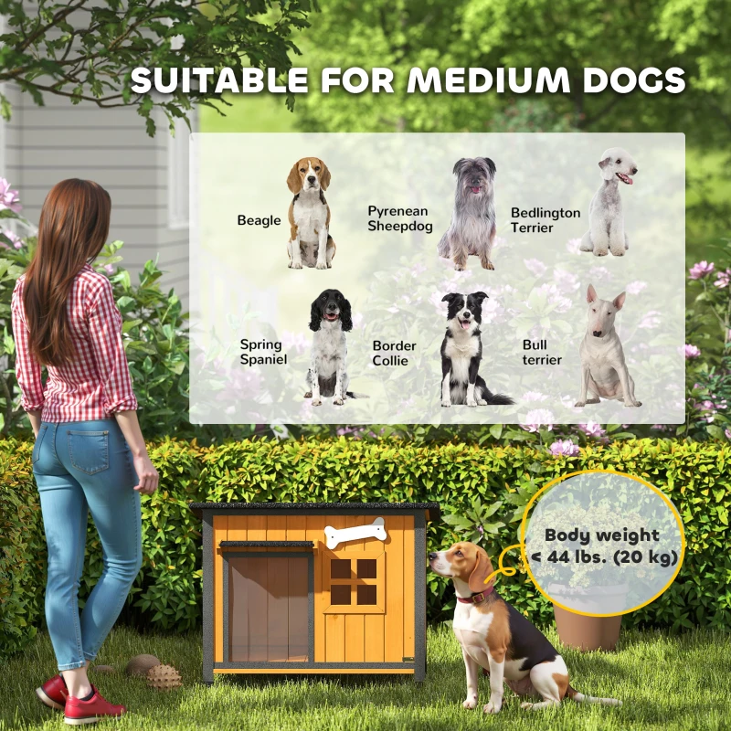 PawHut Outdoor Dog House with Anti-Chewing Steel Frame, Openable Roof, Removable Floor, Door Curtain, Yellow