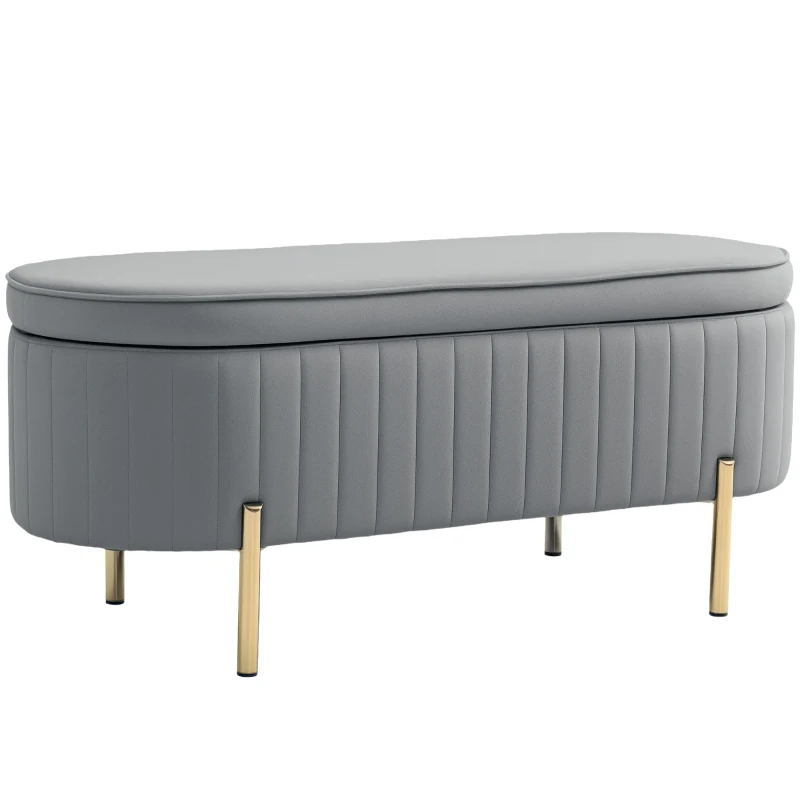 HOMCOM Upholstered Bedroom Bench, Channel Tufted Ottoman Bench with Thick Padding and Metal Legs, Grey